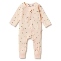 Wilson & Frenchy Organic Rib Zipsuit With Feet Falling Leaf / Prem