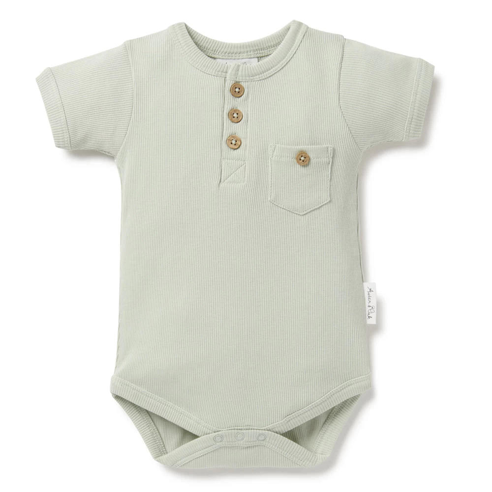 Aster & Oak Sage Rib Henley Onesie 1 Aster & Oak Sage Rib Henley Onesie