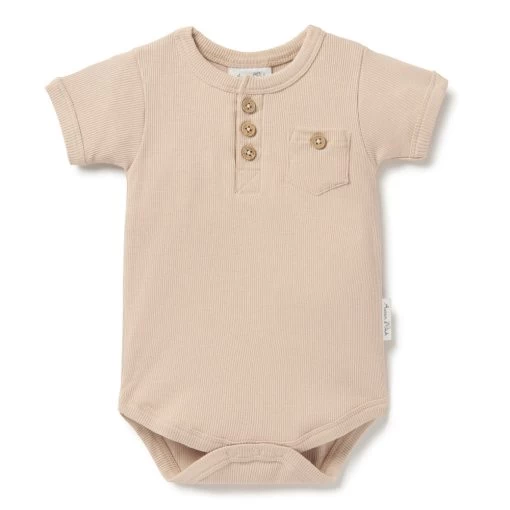 Aster & Oak Taupe Rib Henley Onesie -Baby Haven Shop 131276