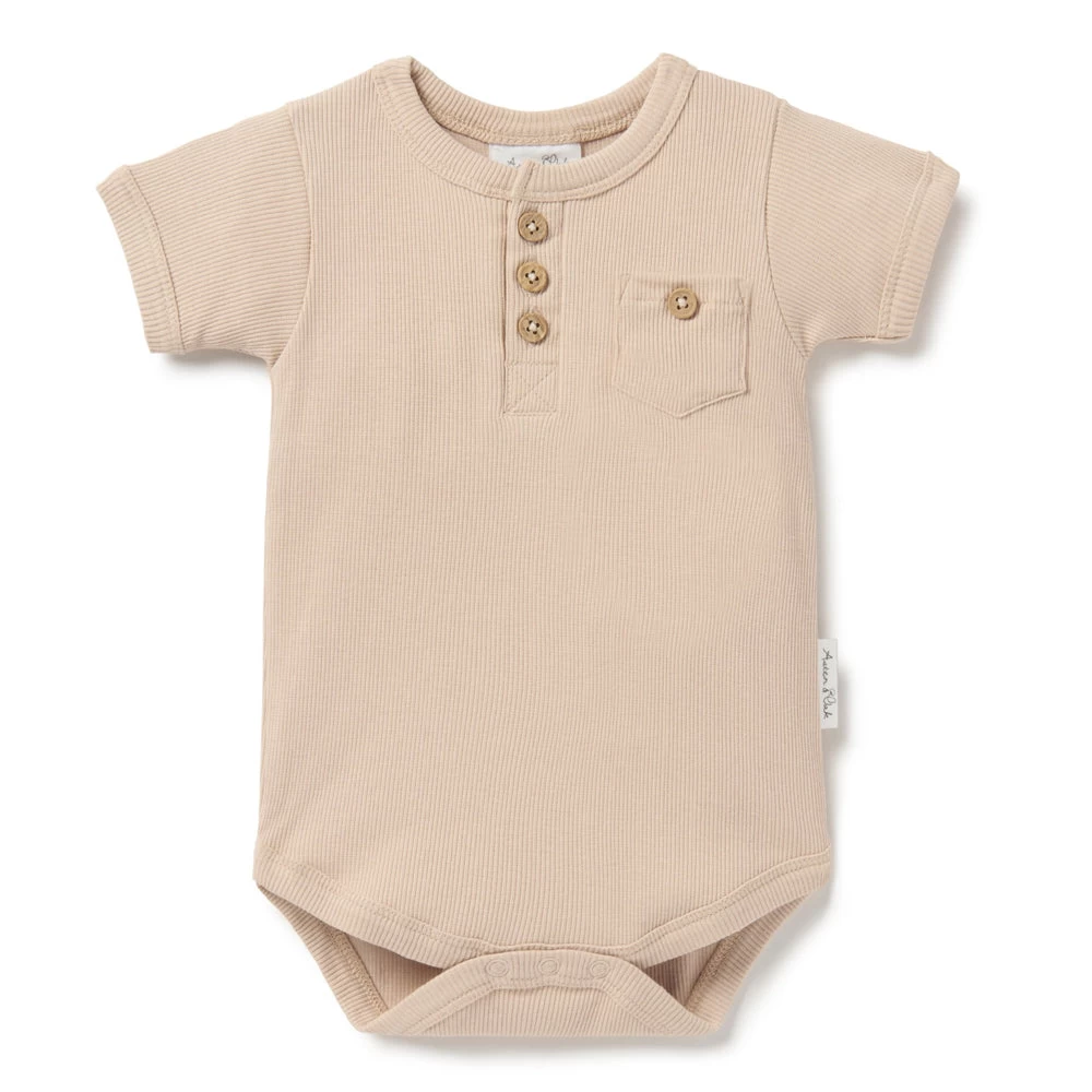 Aster & Oak Taupe Rib Henley Onesie 1 Aster & Oak Taupe Rib Henley Onesie